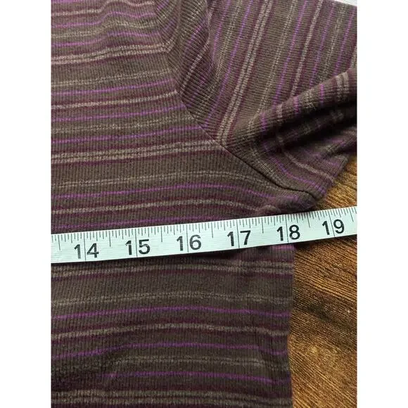 Lauren Ralph Lauren Striped Long Sleeve Top Brown Purple Ribbed Cotton XL - Picture 4 of 5
